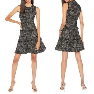 LIKELY Jewel Tiered Embellished Tweed A-Line Dress in Black Multi Size 2